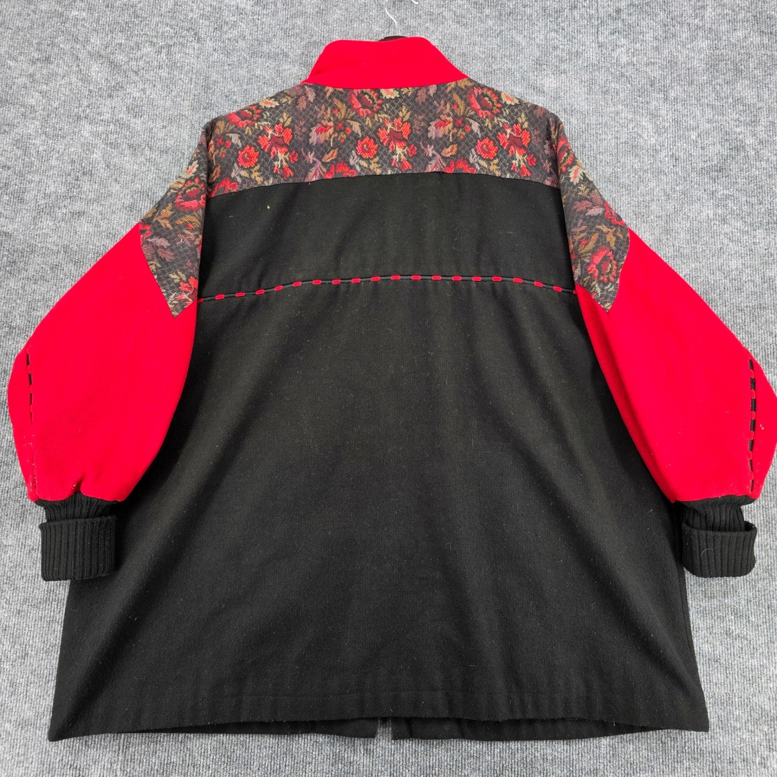 Lady Suzette Vintage Colorblock Floral Tapestry Bomber Jacket Black Red USA Made