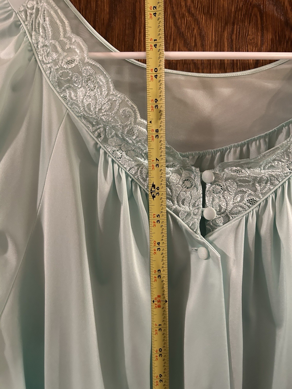 VTG Shadowline Robe Womens 3X Seafoam Lace Trim Long Sleeve Button Front Pockets