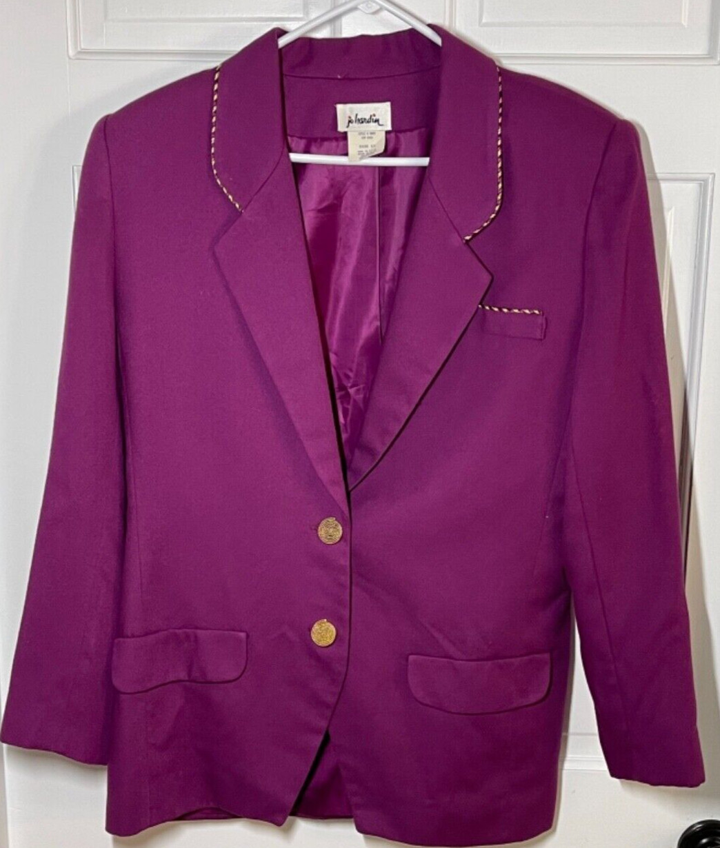 VINTAGE JO HARDIN BLAZER MAGENTA WITH GOLD TRIM SIZE 12 EUC