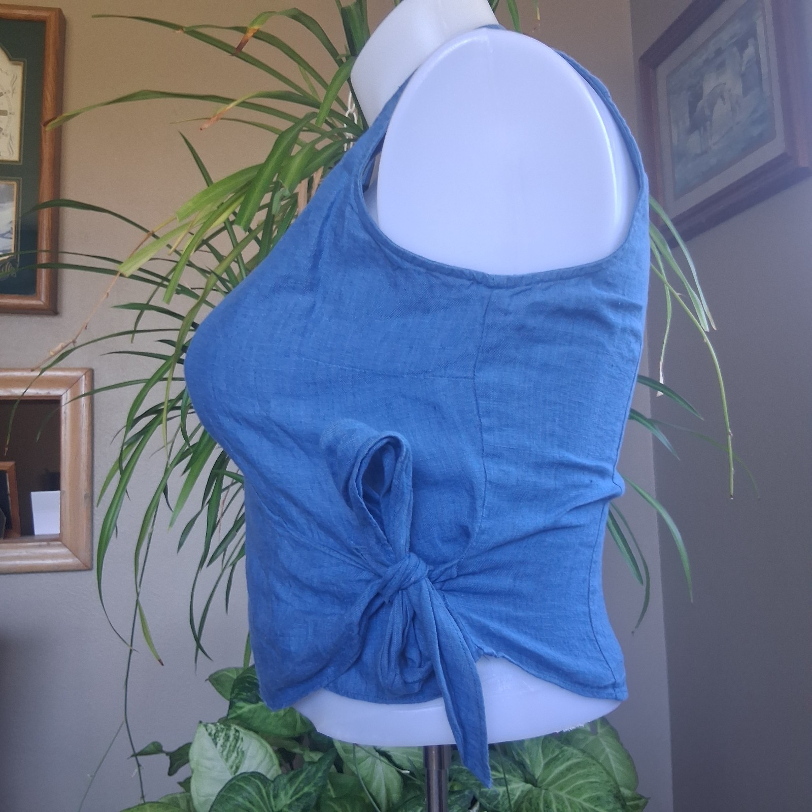 Vintage 2Pc 100% Linen Wrap Top Cardigan Set NWT Blue 8P European Summer Coastal