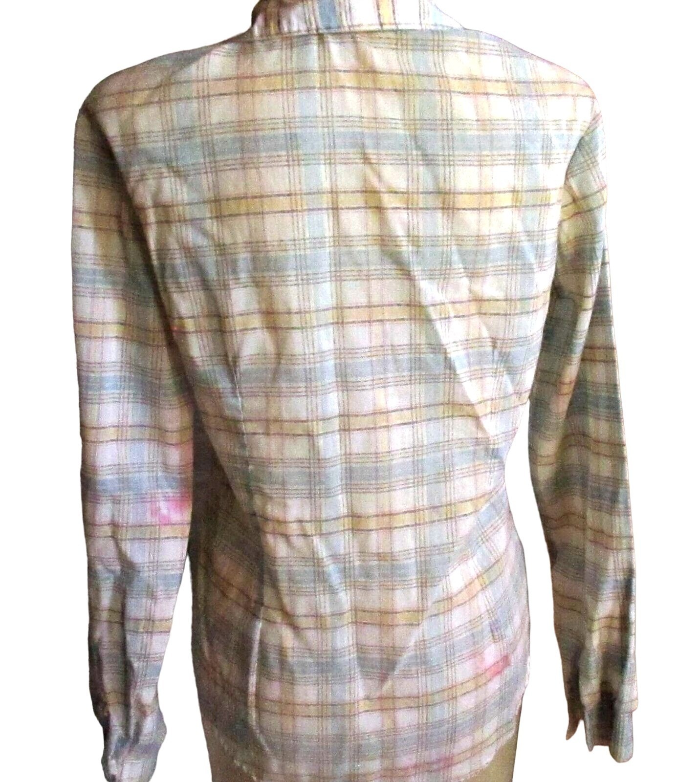 True Vintage Top Blouse Medium 70’s Carole Sue Plaid Long Sleeve Button-Up
