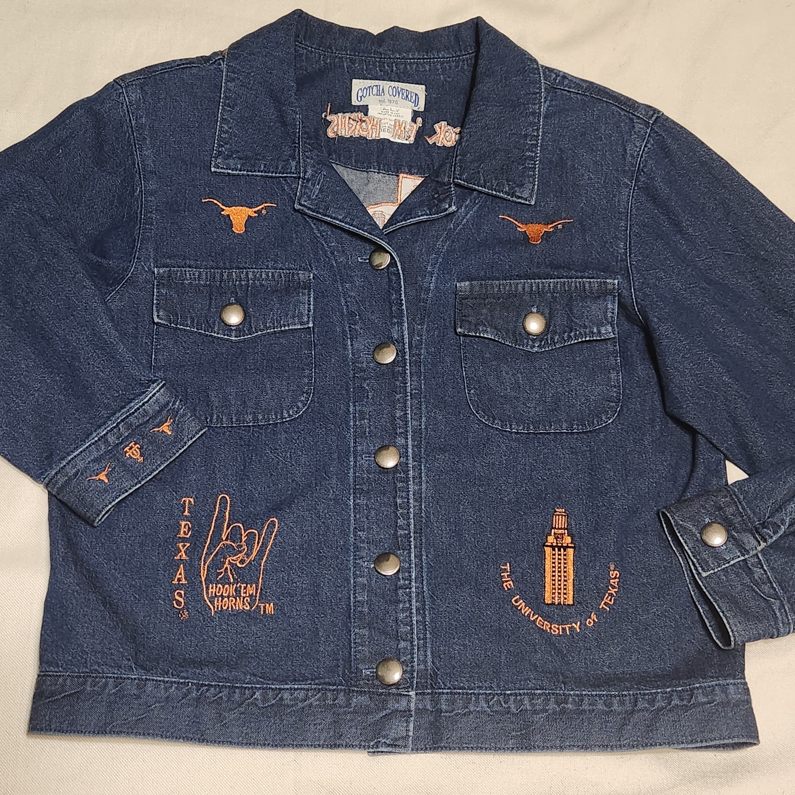 Vintage 90s Gotcha Covered Texas Embroidered Denim Jacket Womens M