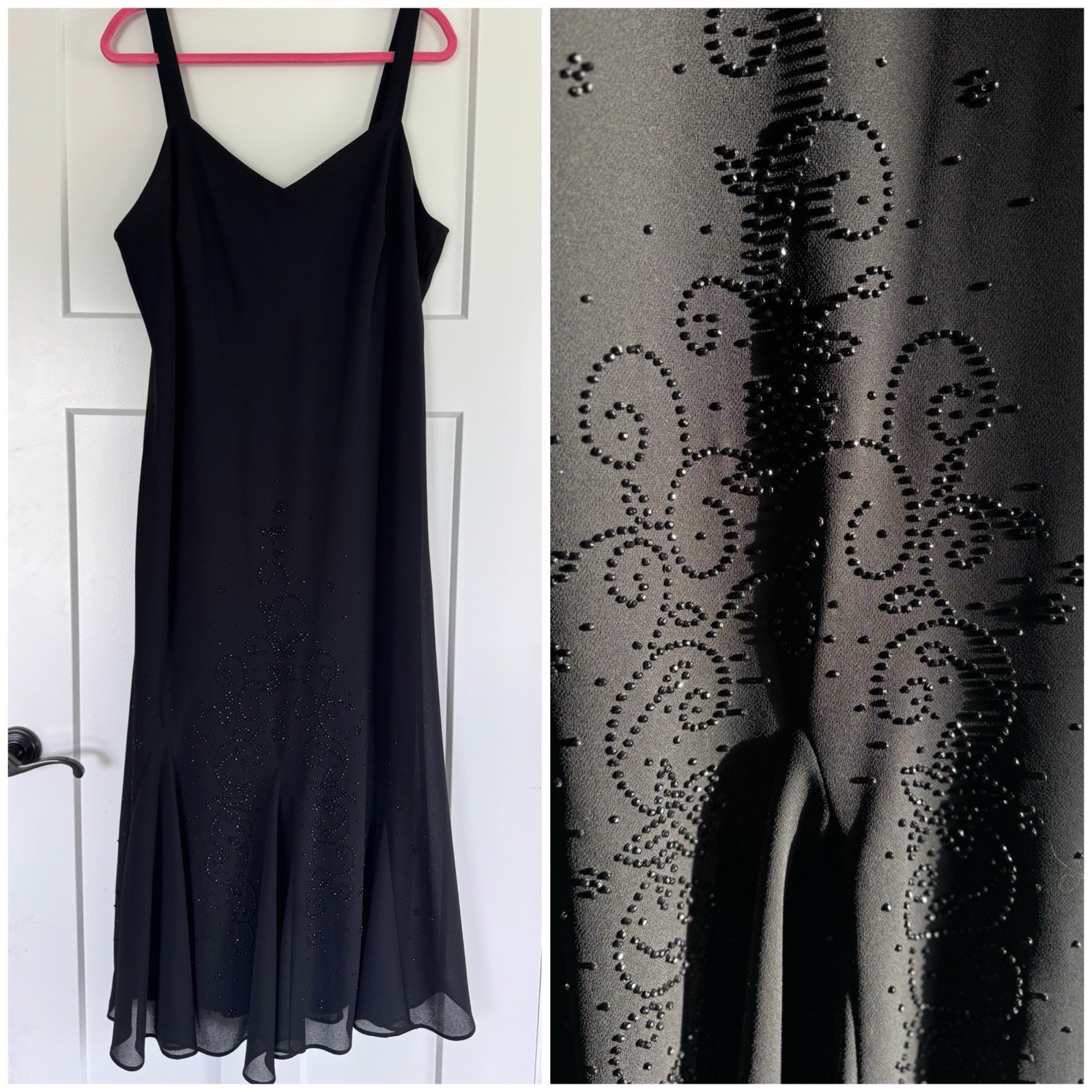 VTG 18 Dress RM Richards Chiffon Long Gown Glam Hollywood Beaded Tank Sheath