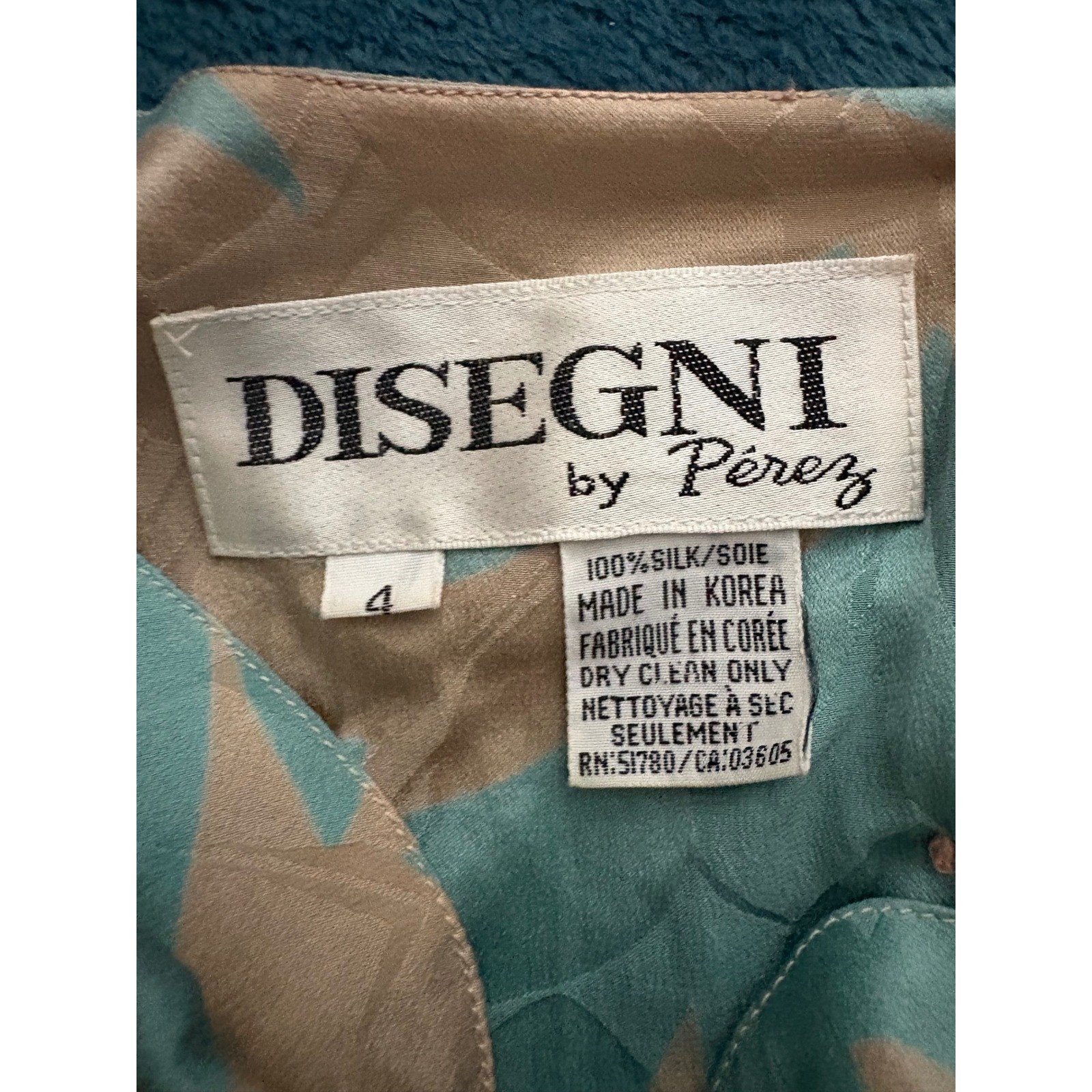 Disegni by Perez Vintage 100% Silk Abstract Leaf Button Back Midi Dress Tan 4