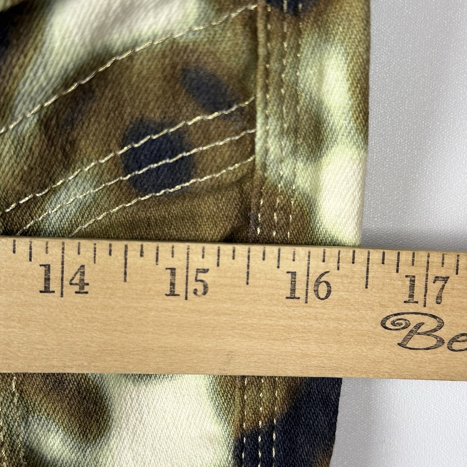 Vtg JUST CAVALLI Denim Camo Signature Pencil Skirt 38 Gold Stitching Zip Italy