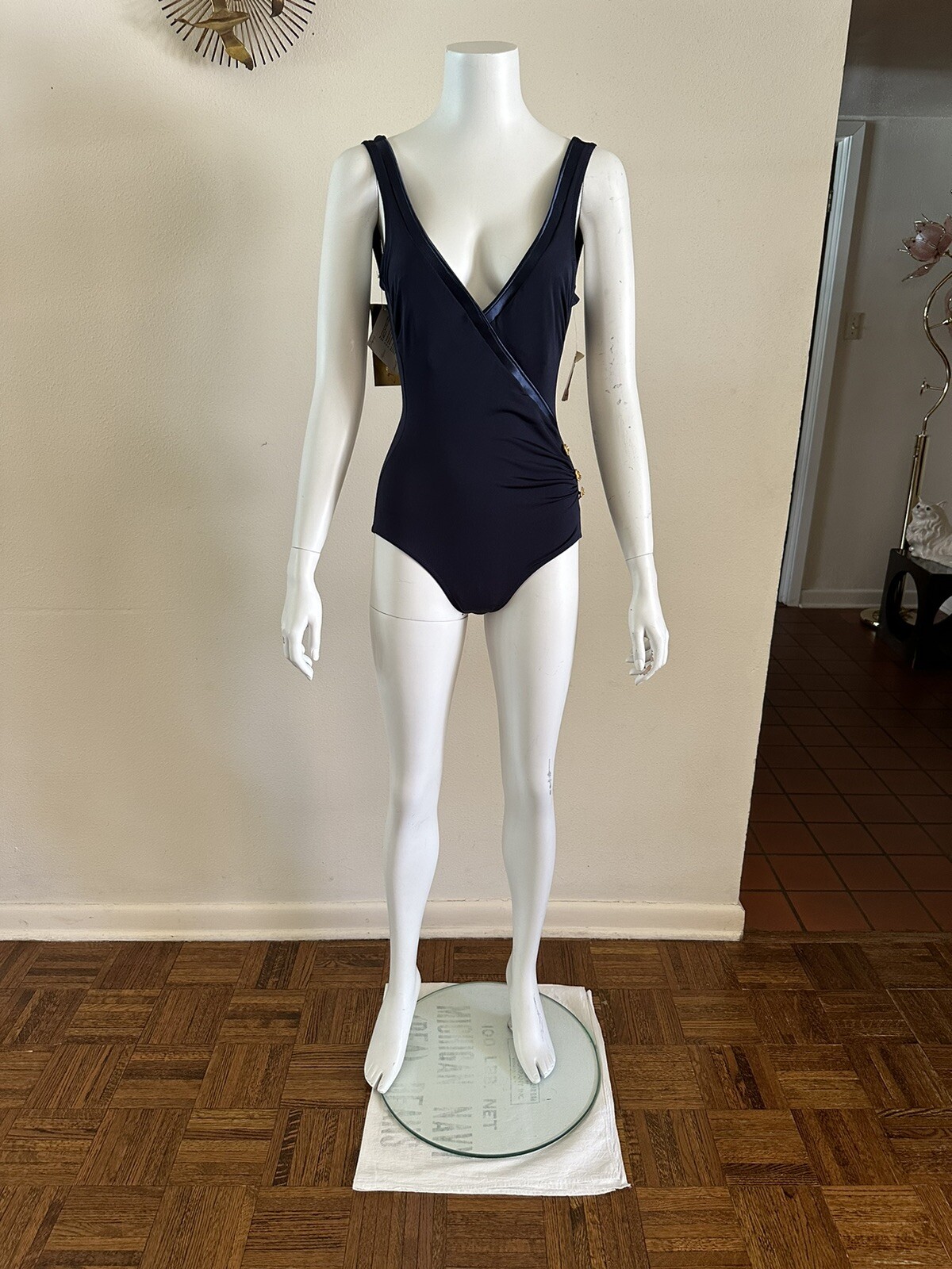1990s Gottex One Piece Swimsuit Lycra Sensations Floral Buttons Resort 6 80s VTG