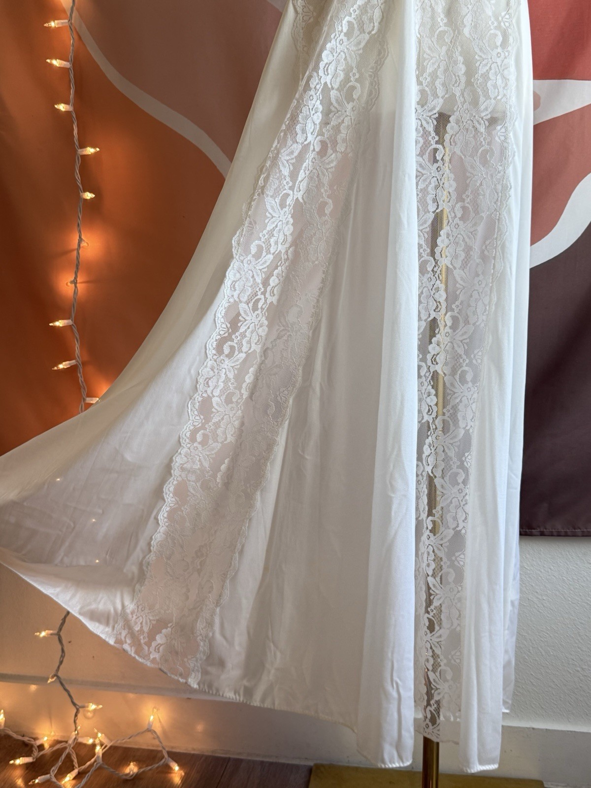Vintage 80’s Val Mode Nightgown White Lace Nylon Slip Dress Long Maxi Sz S