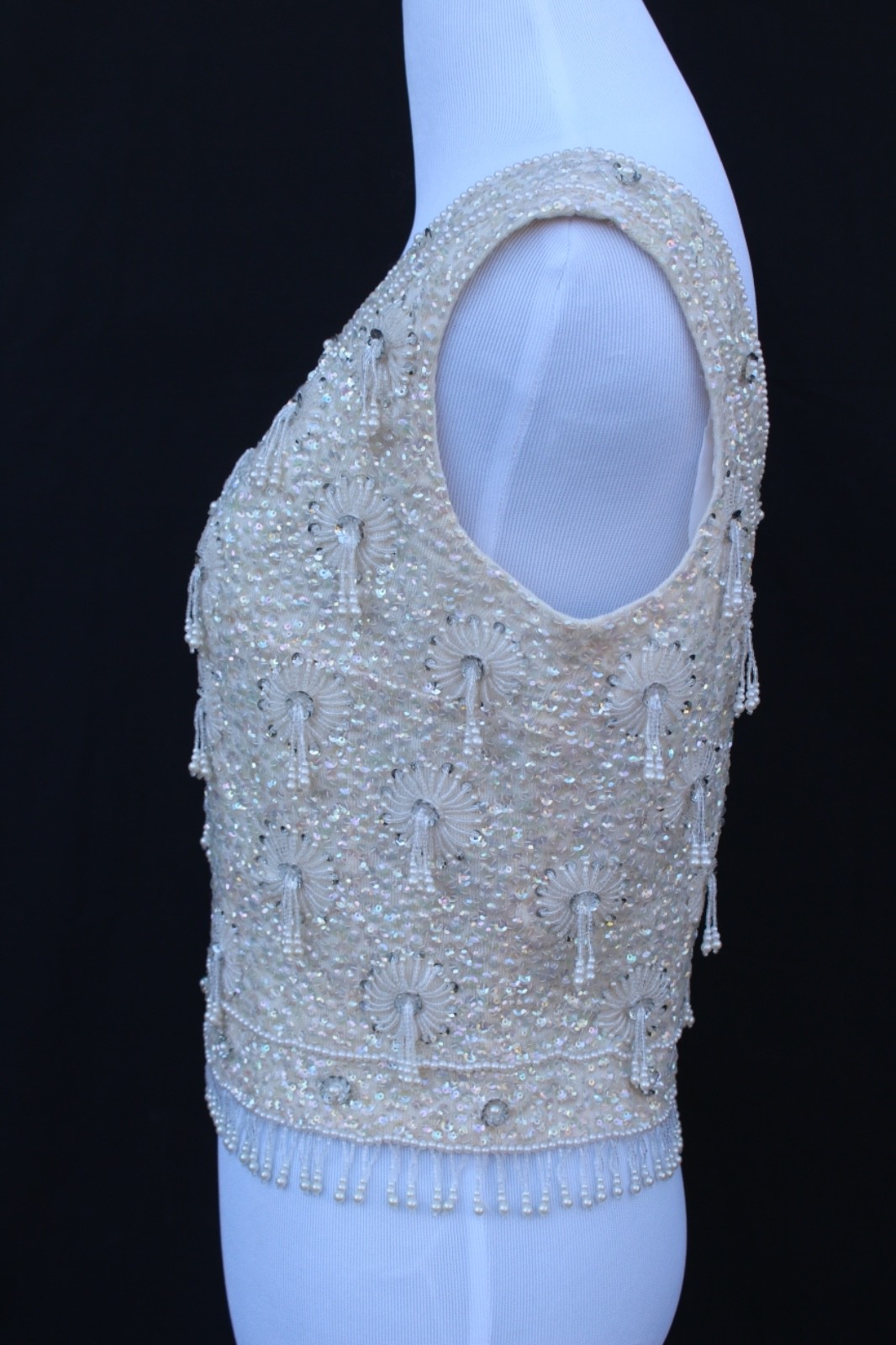 Vintage 1950s/60s Ivory Knit Top w/Amazing Beaded and Sequin Embellishments