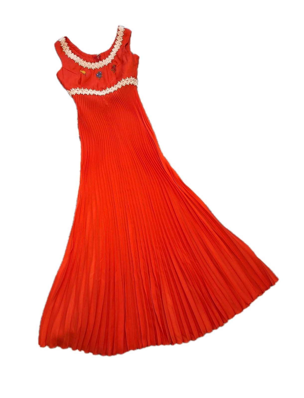Vintage Anson 60s Cocktail Hostess Dress Sz Small Red Pleated Empire Waist Party