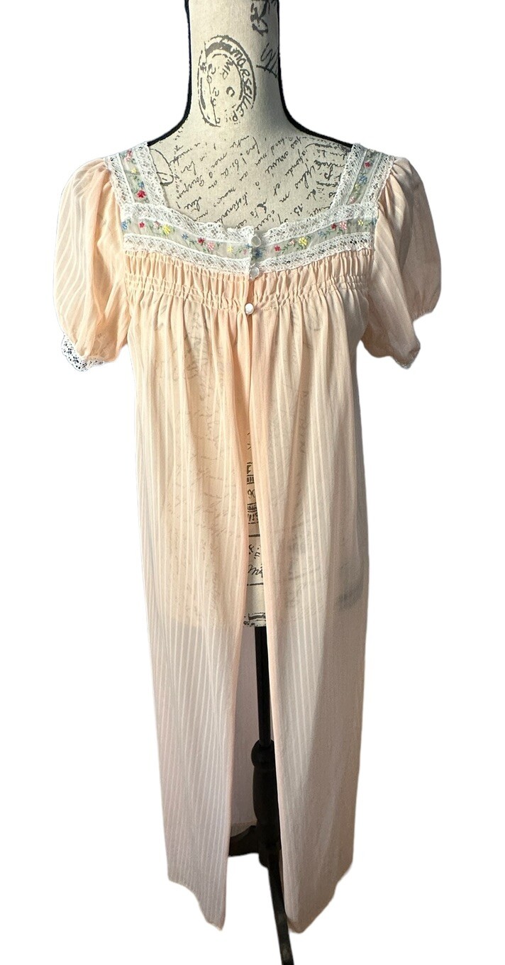 Movie Star 1960’s Vintage 3 Button Chiffon Peignoir Robe Nightgown Womens Med