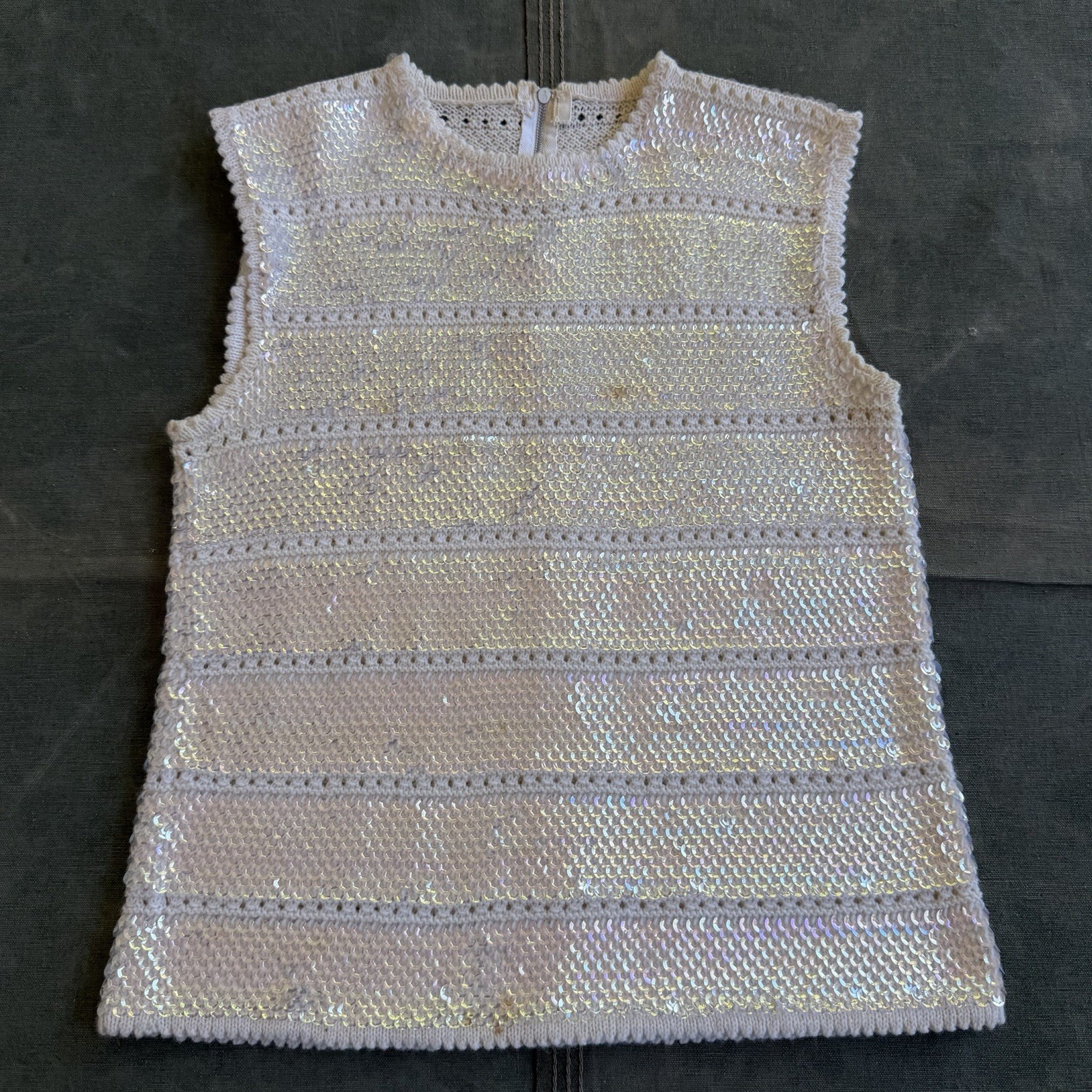 1960s Knitted Sequence Top Sleeveless Party Festival Glam Retro Vest Vtg 1970s
