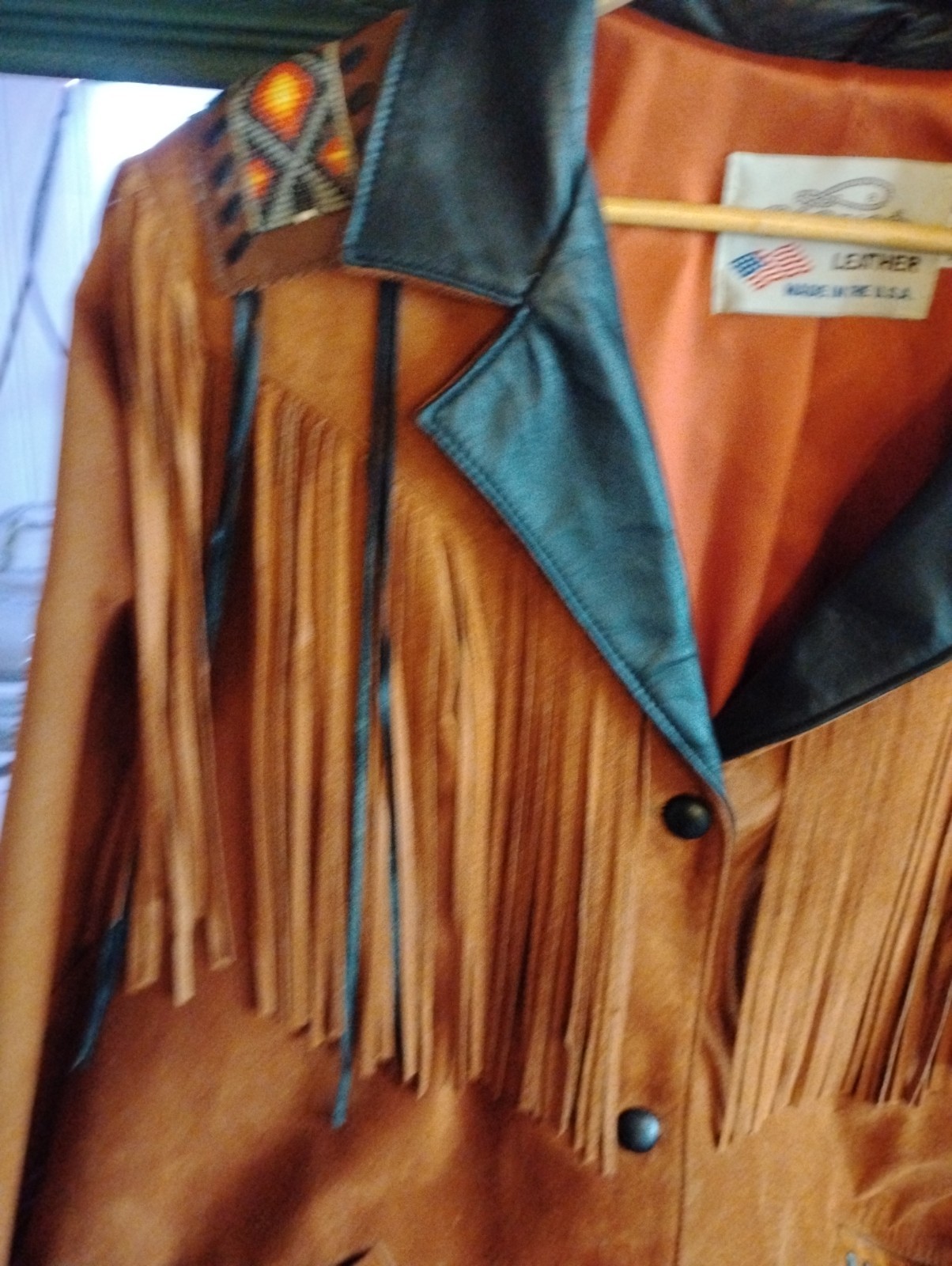 Lariat Leather Coat Fringed Beaded Southwest Suede Made in USA Sz X-largeVintage