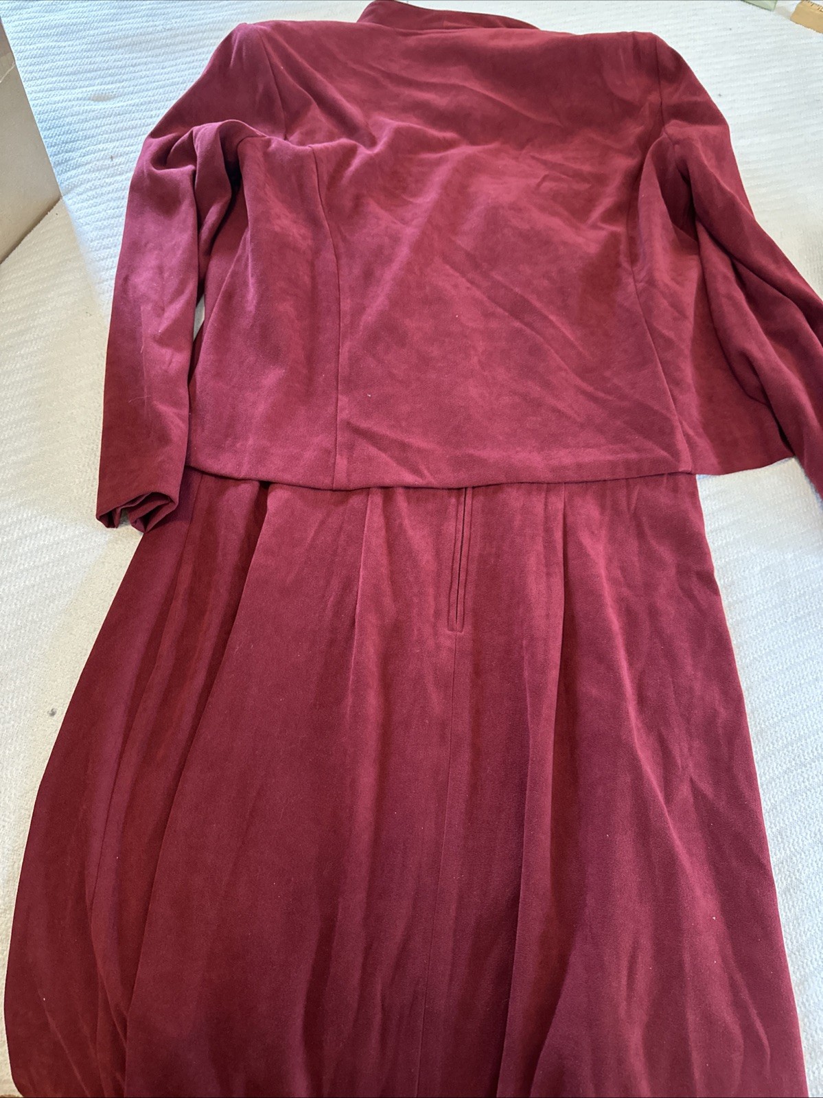 Vtg Miss Dorby Burgundy Wine Velvet 2 Piece Set Dress & Jacket Sz 14 Shoulderpad