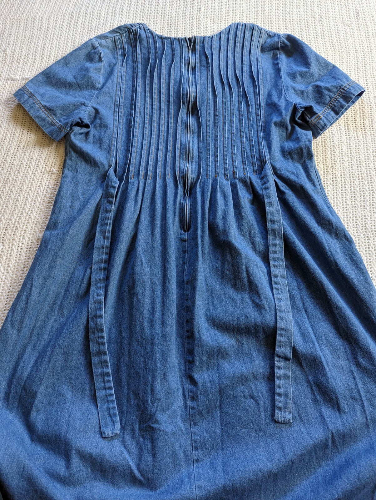 VTG Women’s Plus 16 Denim Dress Cottagecore Short Sleeve Pleated Northwest Blue