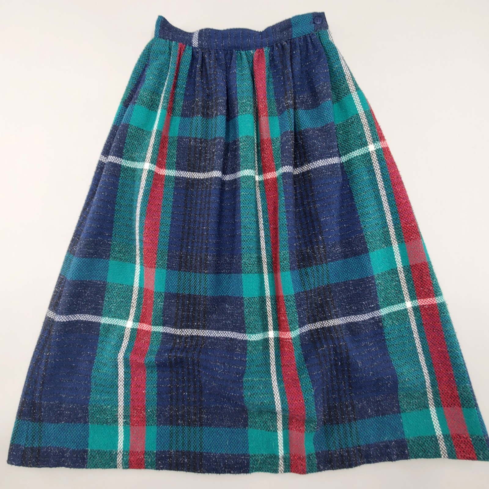 Vintage 70s College Town Plaid Midi Skirt Prep Retro School Girl XXS Academia