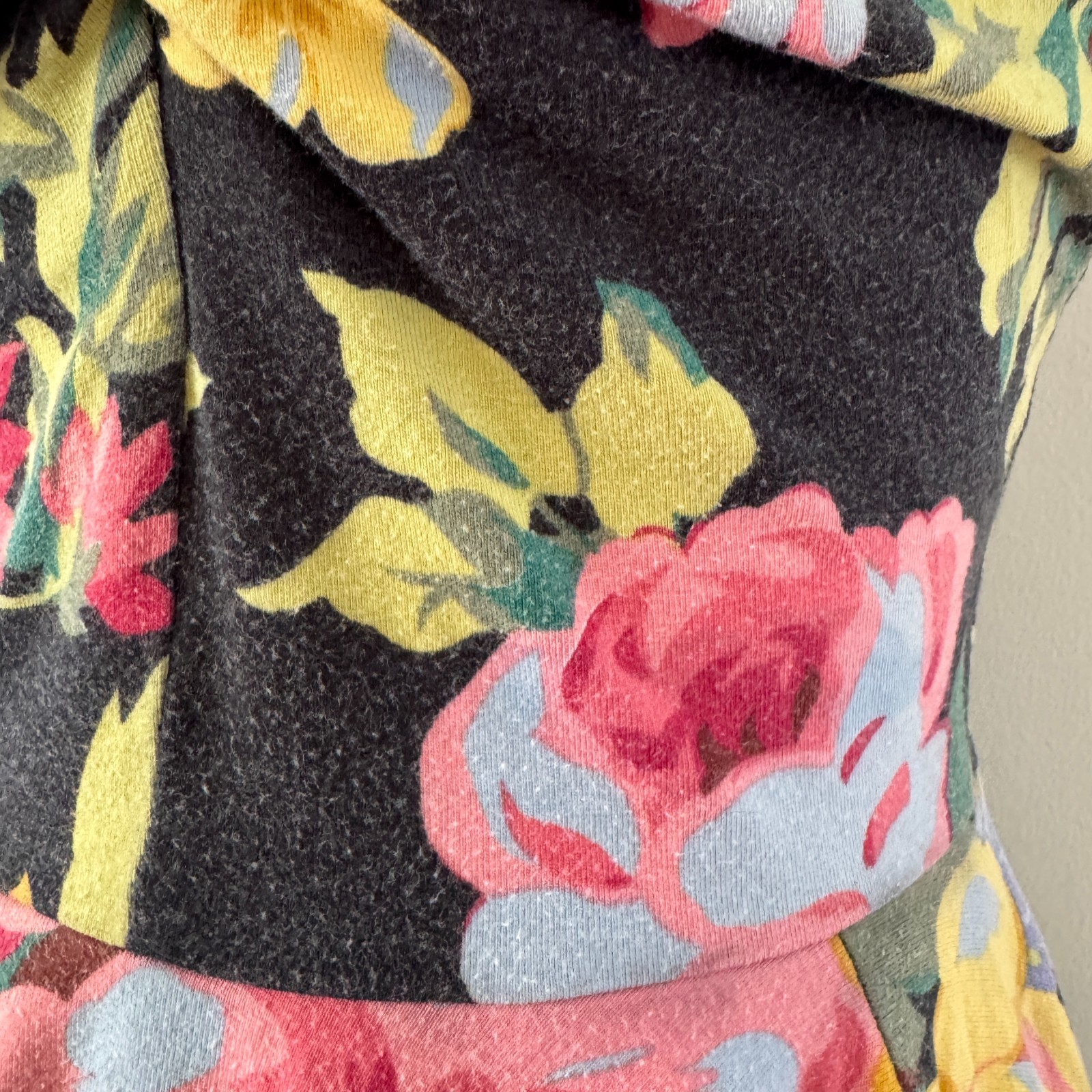 80s vtg BETSEY JOHNSON Floral Peplum PUNK LABEL Stretch Cotton Midi Dress P