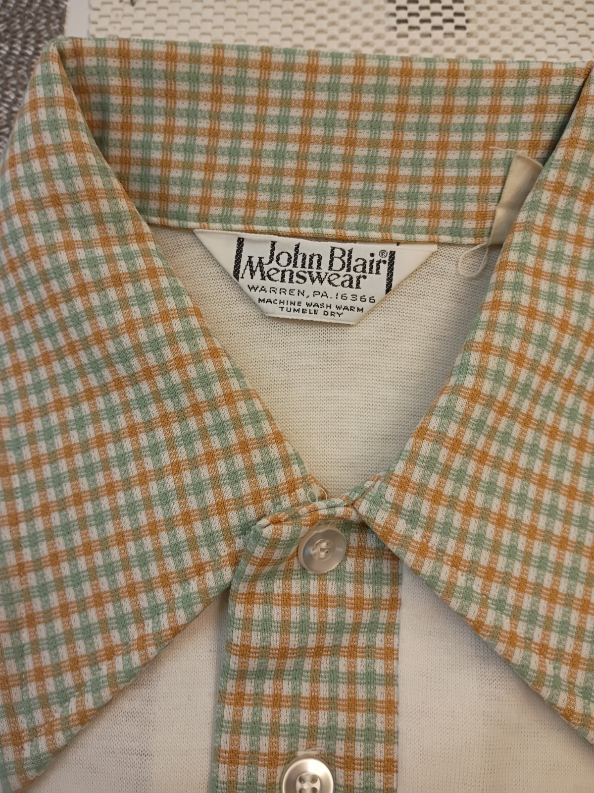 VTG 70s John Blair Menswear 2-piece Matching Set Plaid Flare Bell Bottoms W Polo