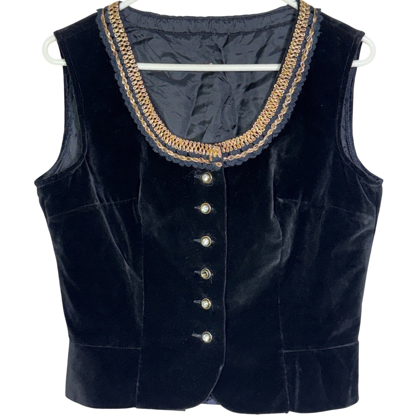 Women’s Vintage Black Velvet Renaissance Vest Gold Brocade Trim EU 42/M Festival