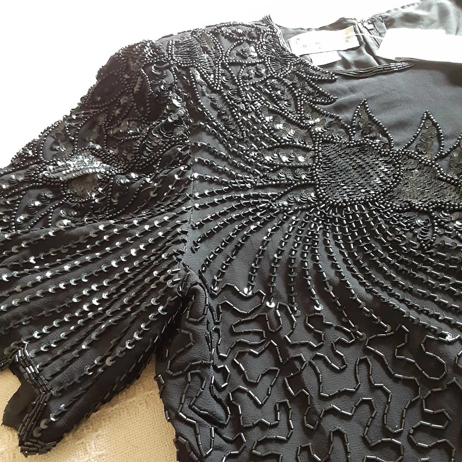 Laurence Kazar Black Beaded Formal V’ed Hem Top 1X (RUNS Small) New Vintage