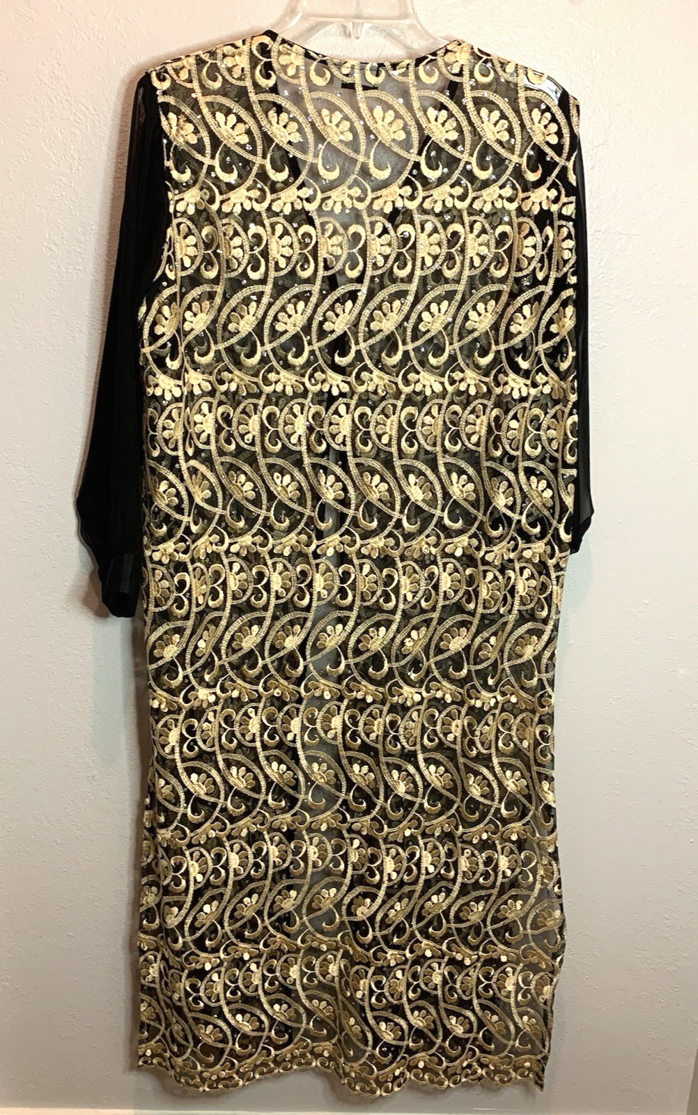 Sheer Evening Duster Lounge Robe Embroidered Gold Black Whimsigoth Med/large EUC