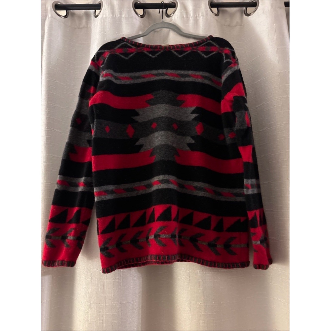Vintage Jones New York 100% Lambswool Red, Gray, Black SW Geometric Sweater – L