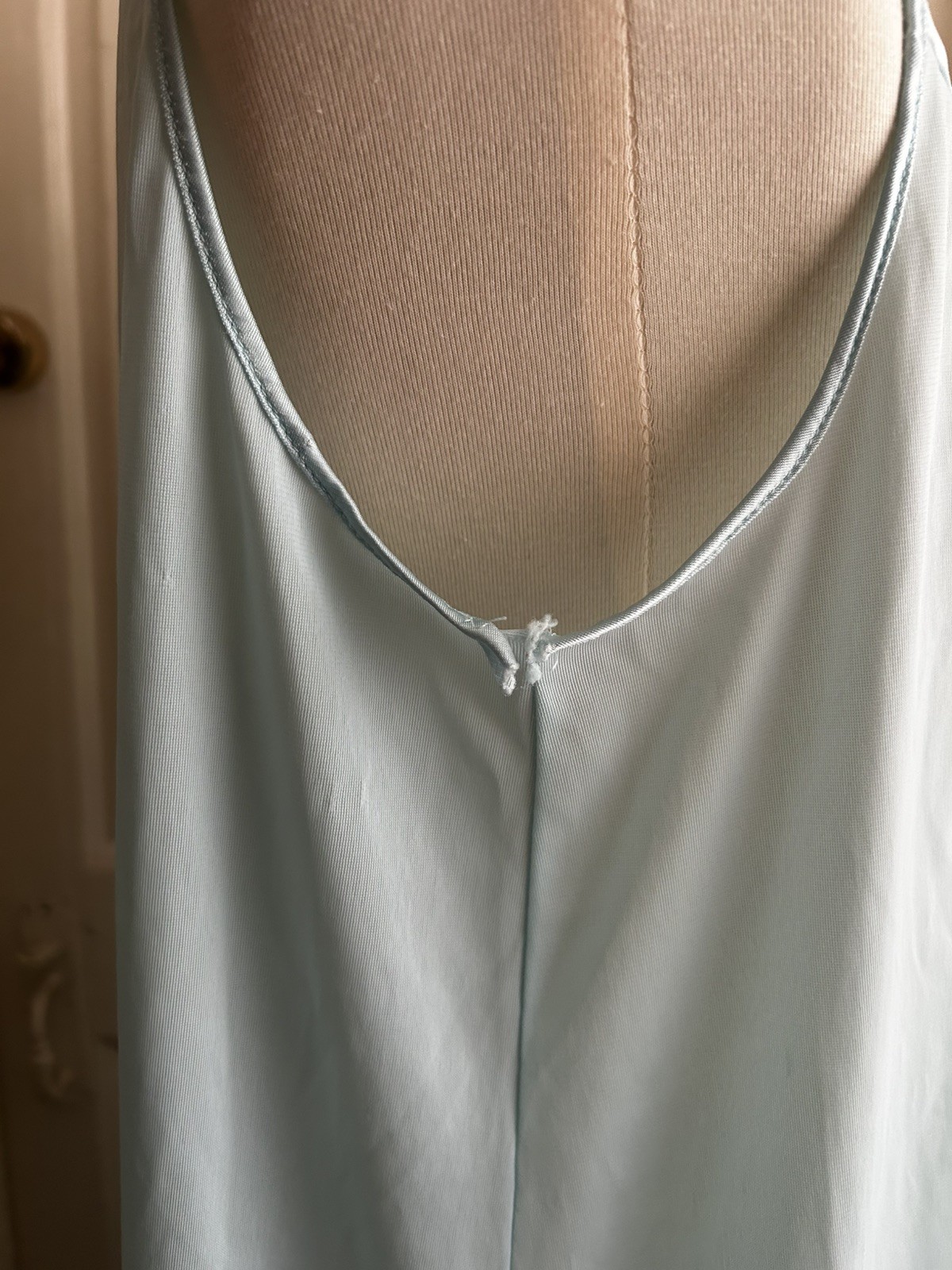Vintage 1970s Vanity Fair Blue Sleeveless Nylon Chemise Nightgown Ruched Medium