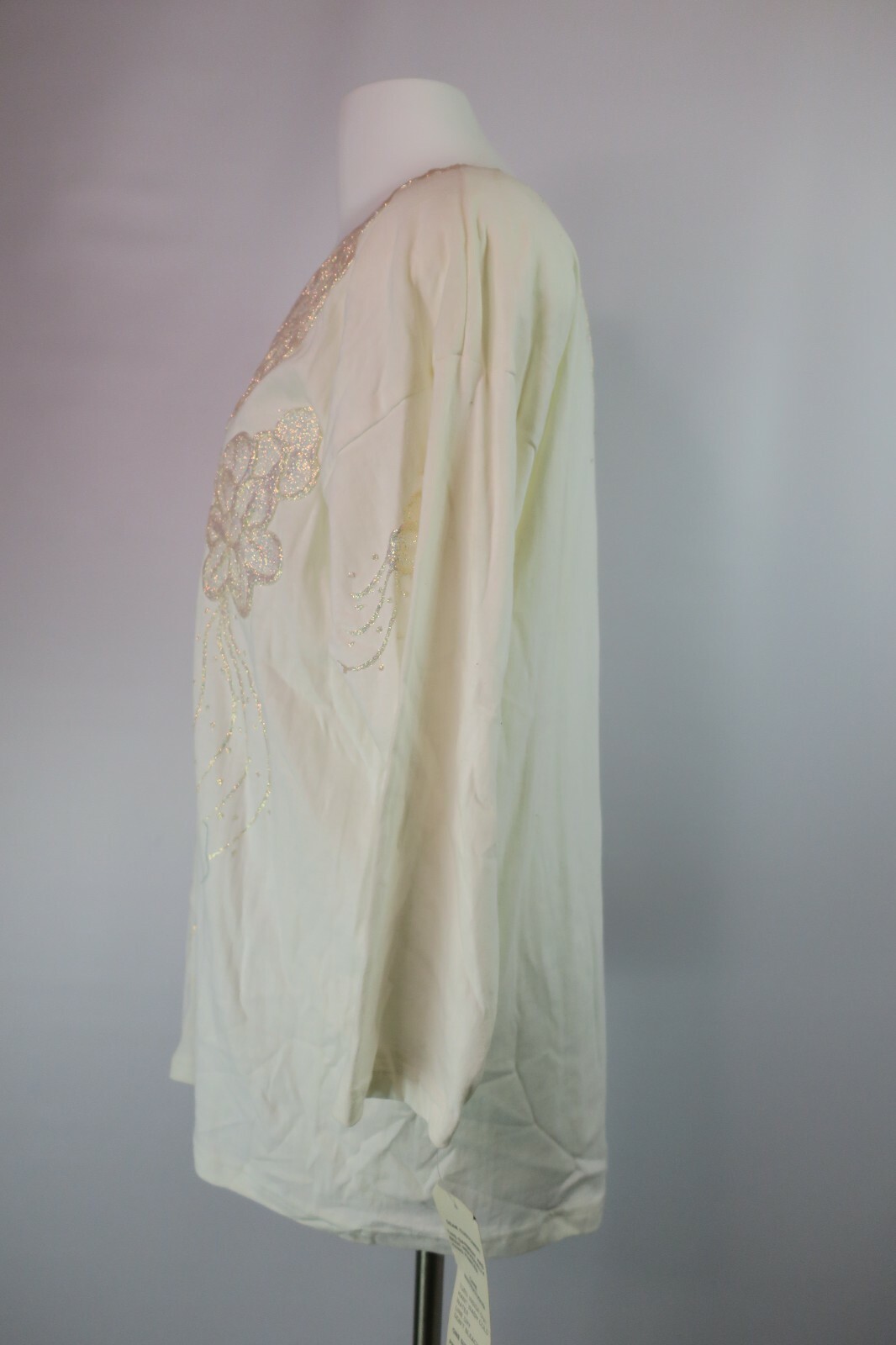 VTG 80s 3D Iridescent Ivory Glitter Embellished Top Floral OS Blouse NWT Facade