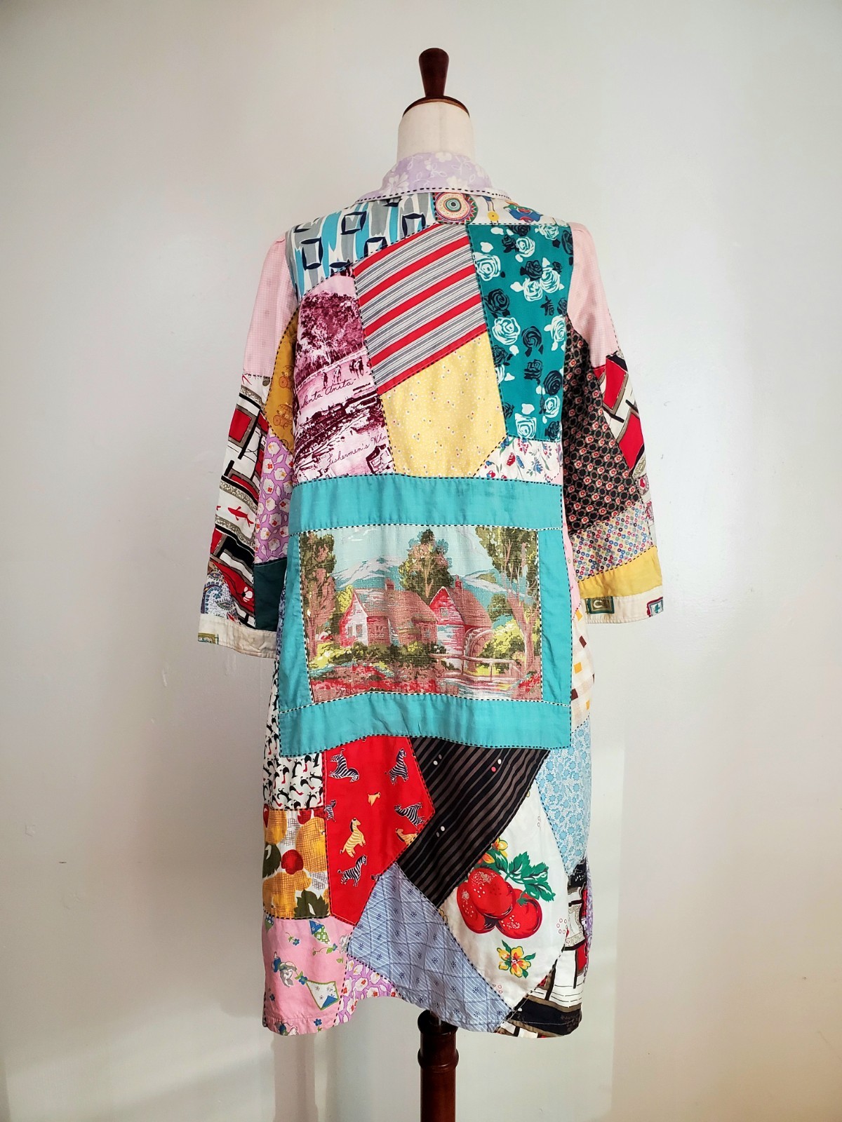 Vintage 1950s Crazy Quilt Chore Coat Jacket Patchwork Magnolia Pearl Handmade