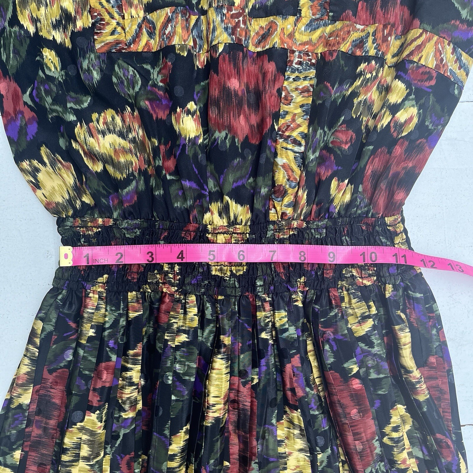 Vintage 80s Susan Freis Multicolor Pleated Dress Abstract Floral USA Womens S
