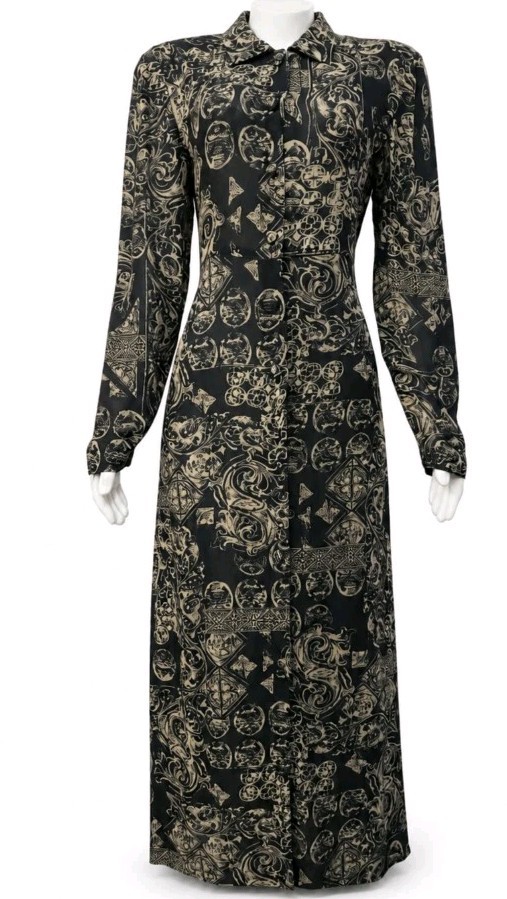 Carole Little Vintage MAXI DRESS Rayon Gauze Black & Brown Art To Wear Size M #C