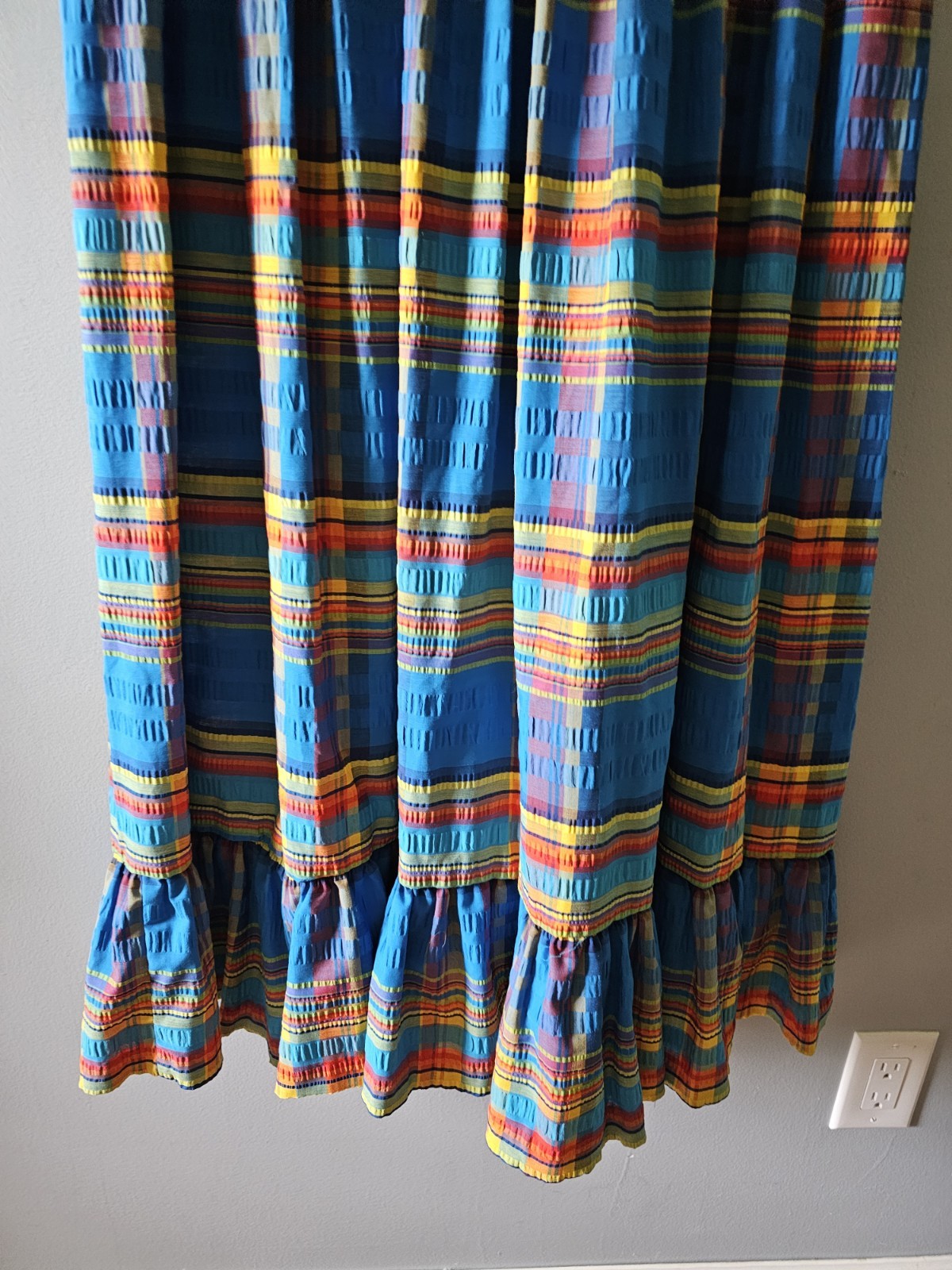 Vintage SWIRL Concept 70s Yellow Blue Plaid Ruffle Summer Maxi Plus Size Dress