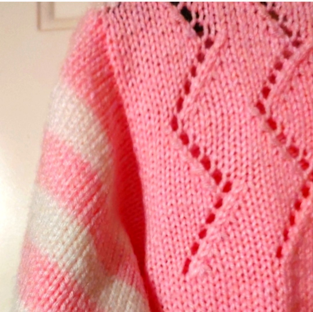 🩷🌷🩷 Fun 80’s Vintage Cotton Candy Pink & White Striped Boatneck Sweater – S/M
