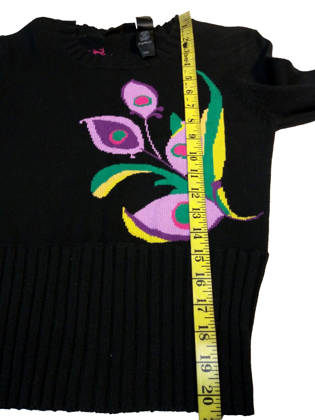 DKNY Jean Crop Style Sweater Pink Floral Cotton Long Cuffed Sleeves Donna Karan