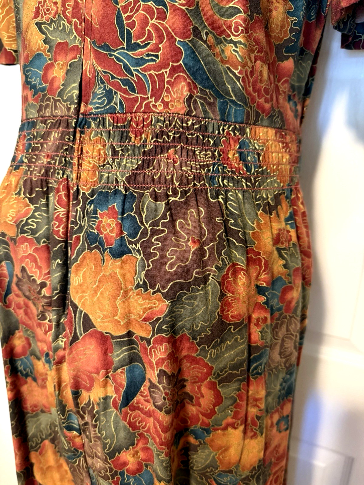 VTG 80’s MISS DORBY AUTUMN FLORAL COTTON BLEND RETRO DRESS SZ 12 (M-L)