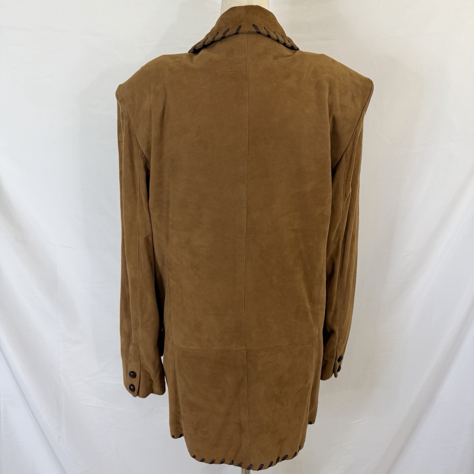 Vintage 90s Vakko Brown Leather Blazer style Jacket Small Whip Stitch Detail