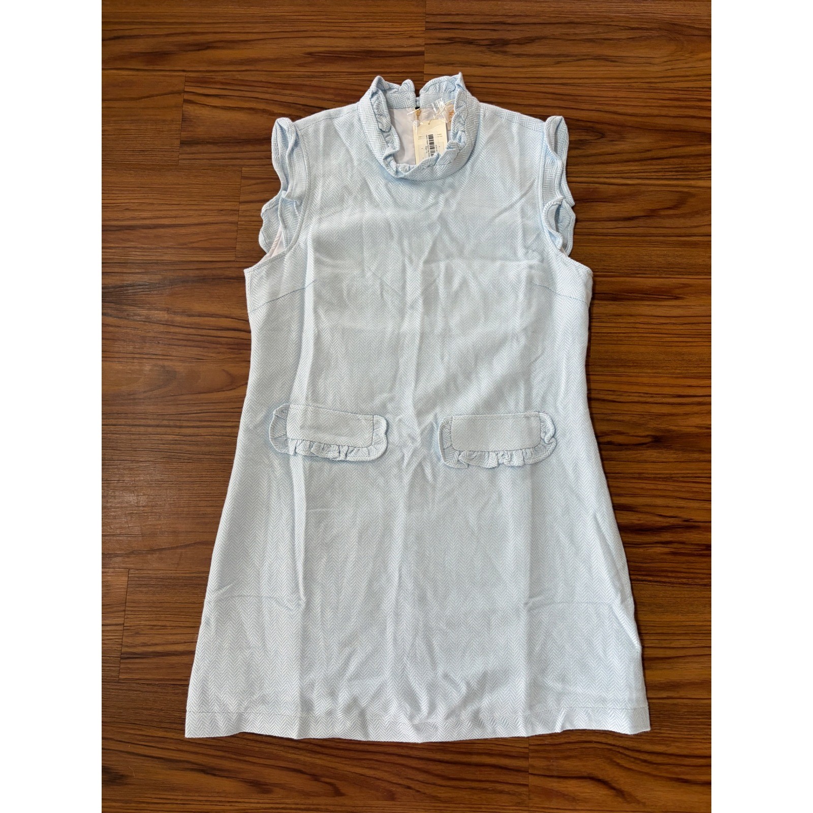 Beaufort Bonnet Company dress Beale Street Blue Herringbone ruffles pocket XL