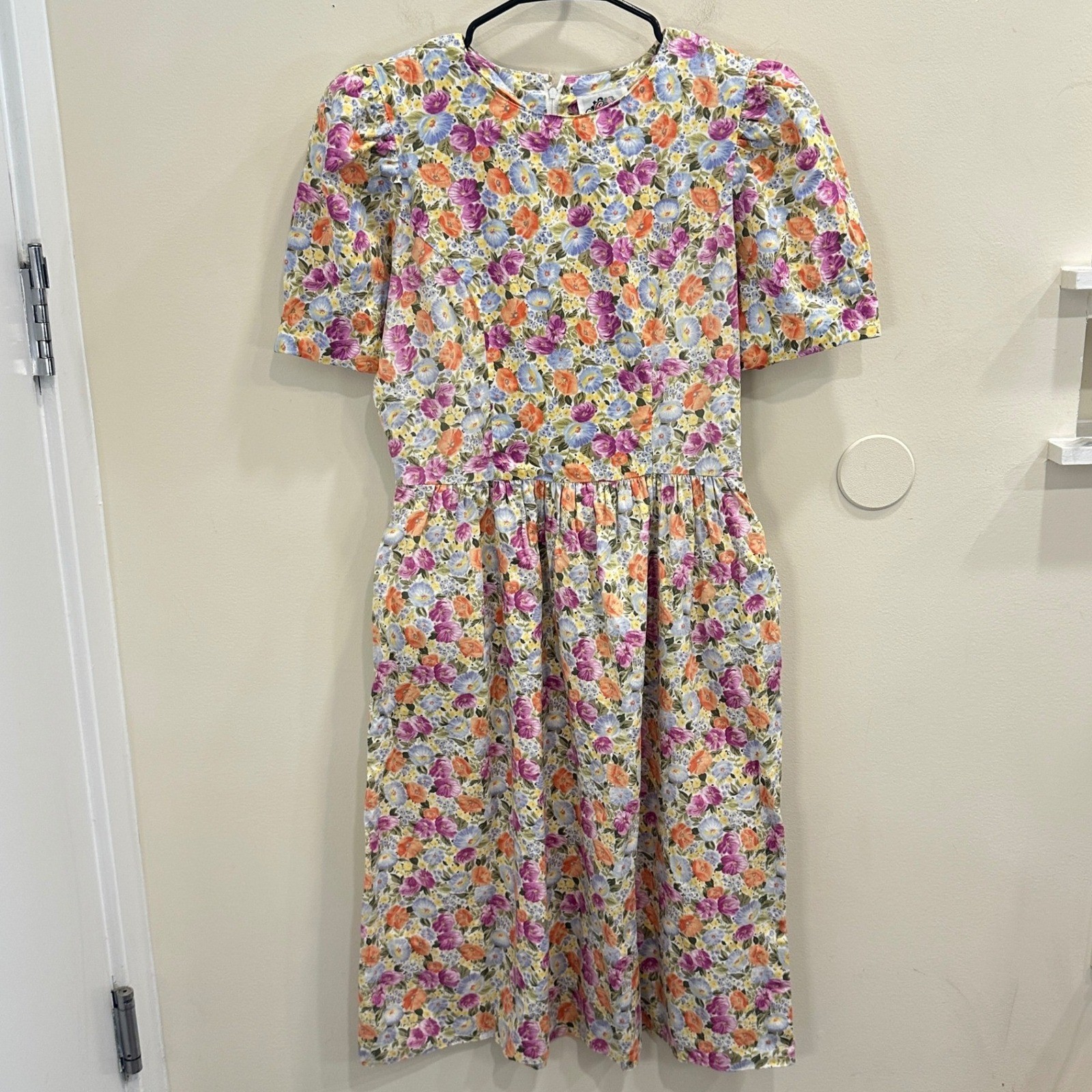 VTG 80s Lanz Originals Floral Midi Sundress Short Sleeve Pocket Cottage Easter 6
