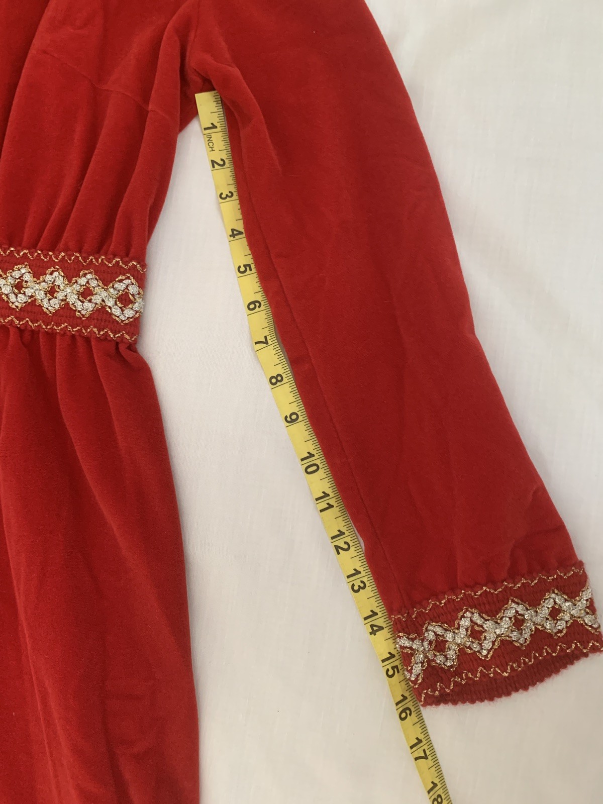 VTG 70s Gossard Red Velvet Maxi Dress Hostess Gown Embroidered Petite S