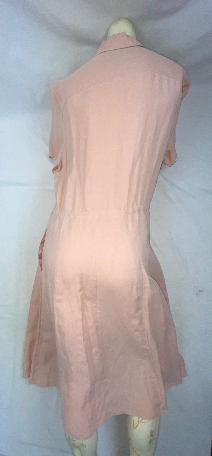 VTG 40S STYLE WOMENS L ORVIS PINK HOUSE WORK BUTTON TIE DRESS