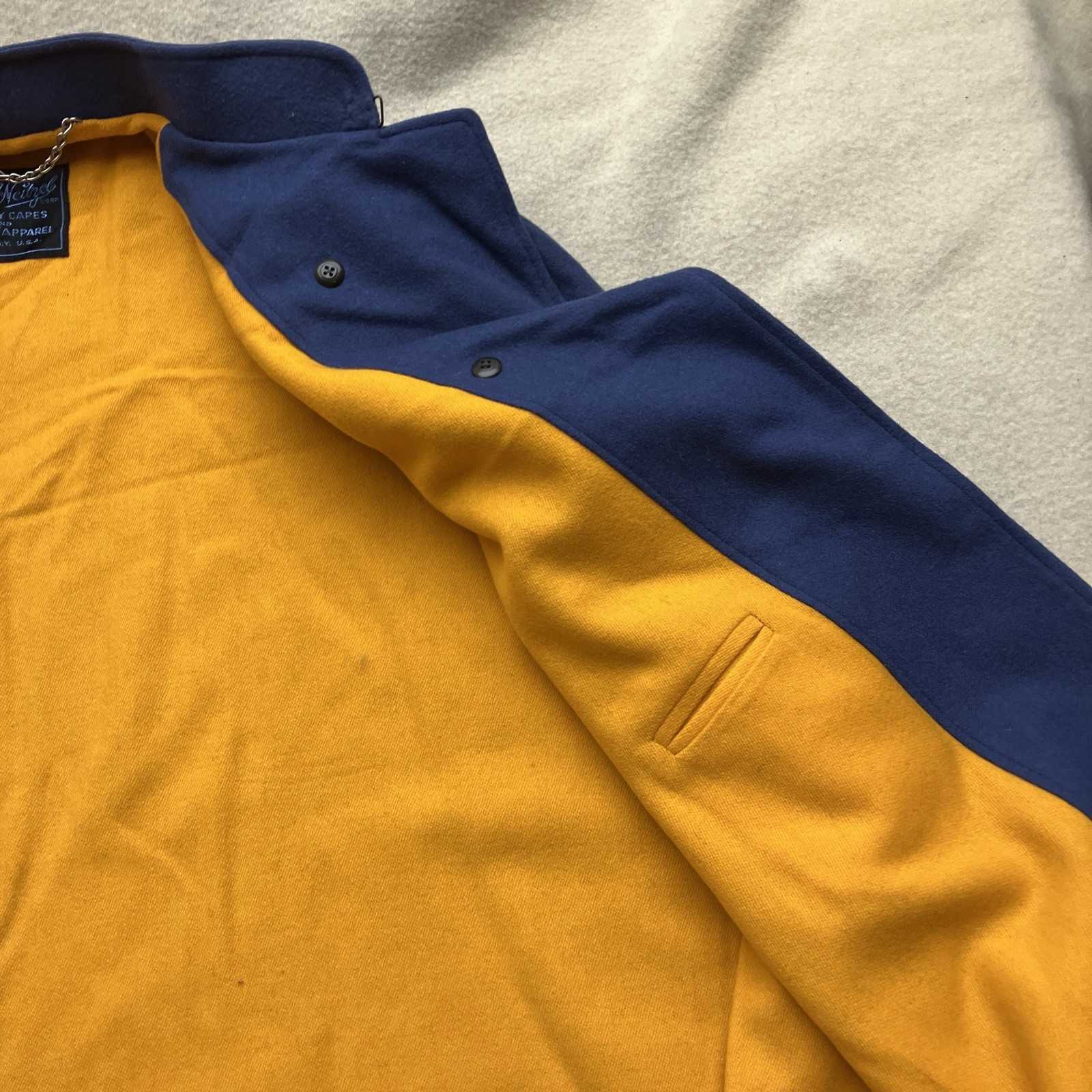 Vintage 40s WW2 Blue Yellow Wool Nurses Cape S.N.A MARVIN NEITZEL Size M