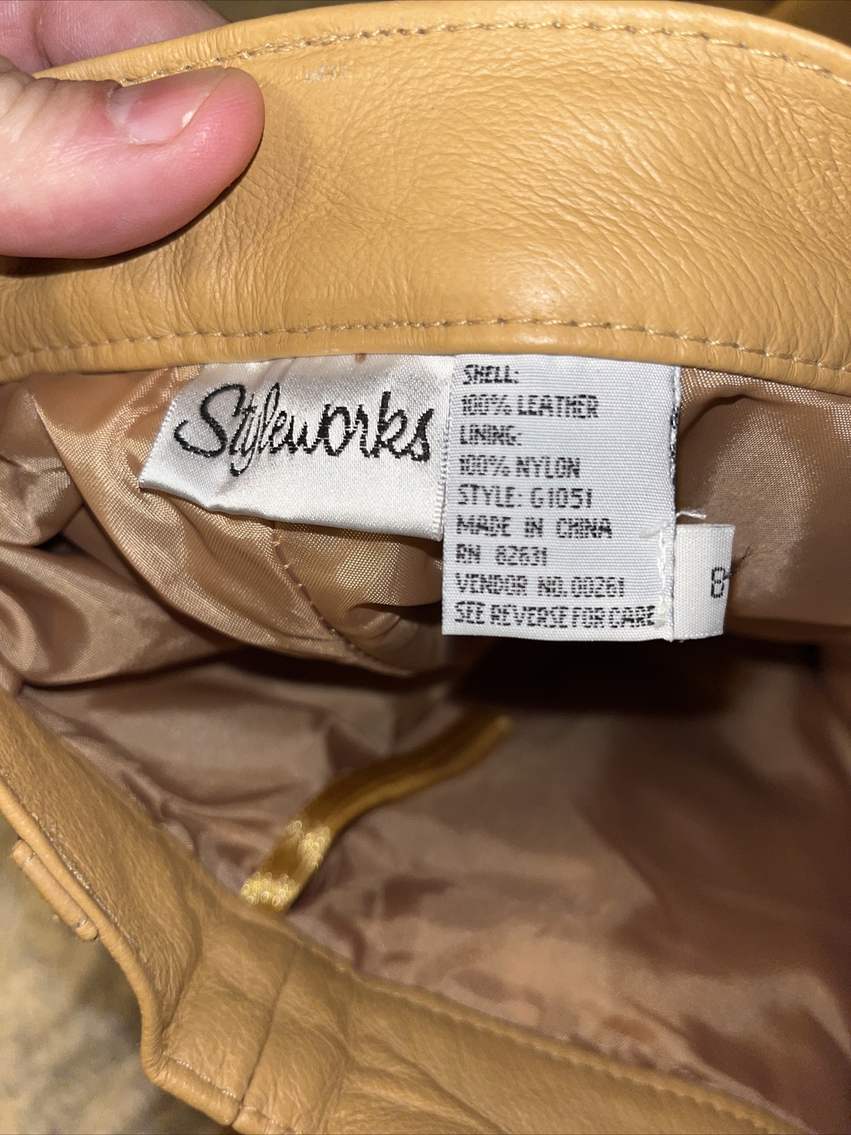 Styleworks Leather Pant/Jacket Suit Women’s Size 8 Tan Brown 80s/90s