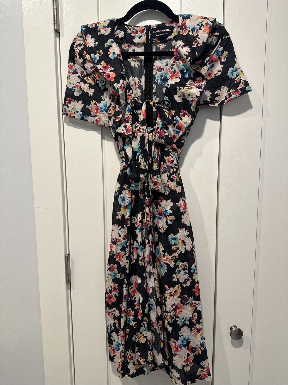 SONIA RYKIEL Dress FLORAL MADE IN SLOVAKIA Vtg SIZE 40 Tie & Pockets