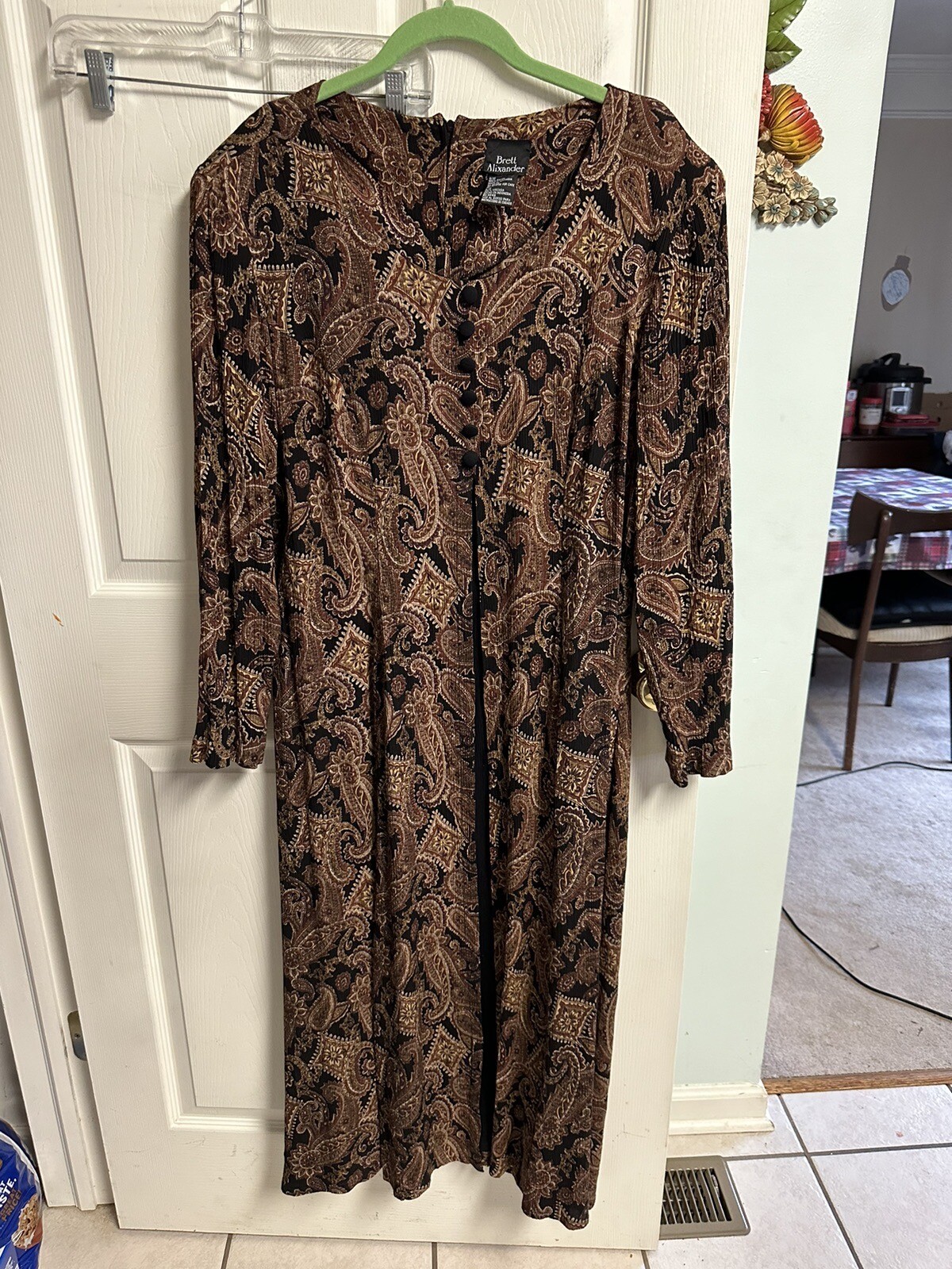 Vnt 90’s Brett Alixander Dress Paisley 11/12 Med Button Up Maxi Witchy Modest