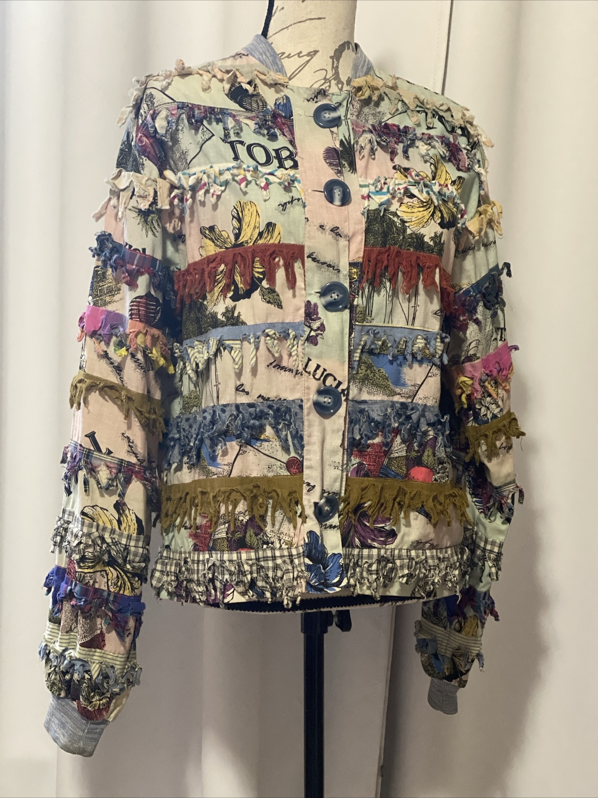 VTG 80’s PAULA SWEET Sz M 12 Fringe Muslin Mink Shaggy Button Up Jacket Retro