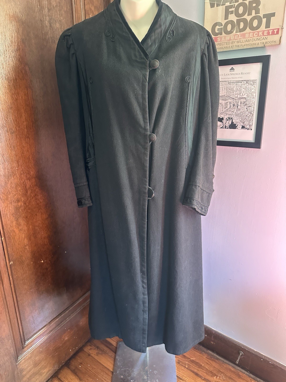 Antique Victorian Era Wool, Silk, And Velvet Trim Coat