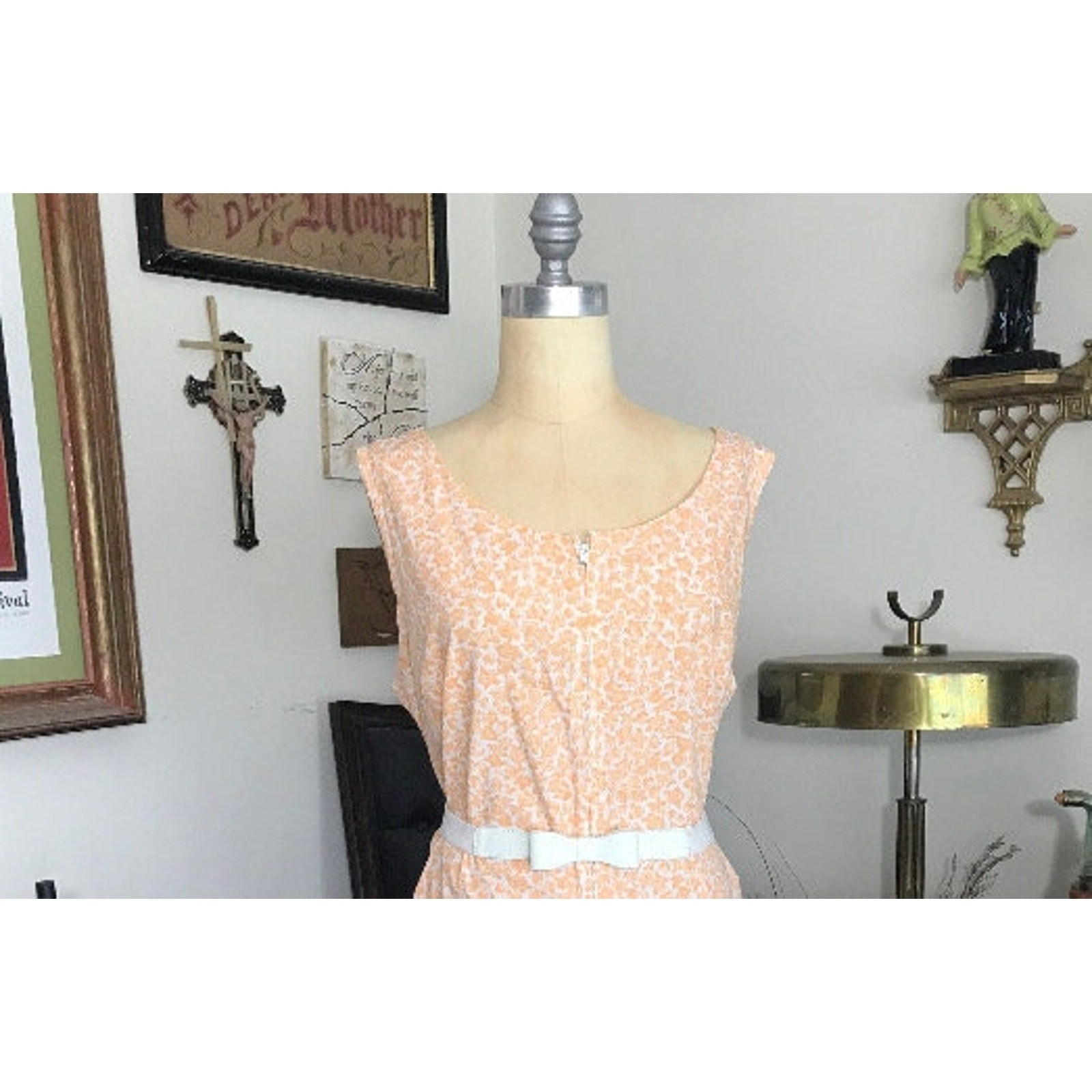 1970s Skimma Tangerine Creamsicle Floral House Dress Orange Metal Zipper