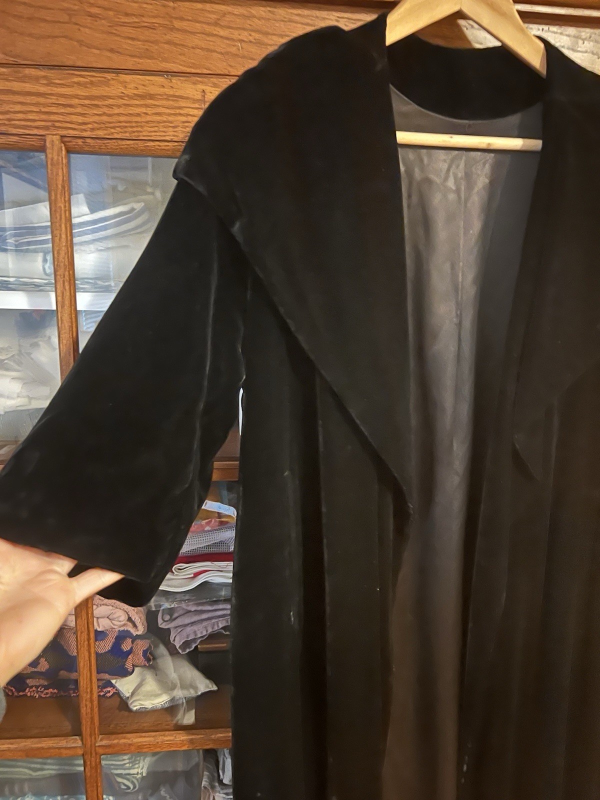 Black Velvet Full Length Opera Cape Open Robe, 3/4 Sleeve, Satin Lined, SM/MD