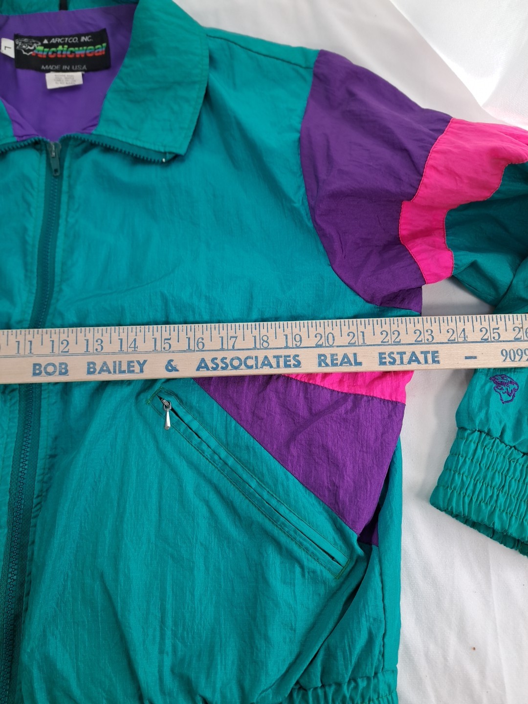 Vtg 80s 90s Womens Arcticwear Cat Teal Geometric Large Colorful Colorblock Pink