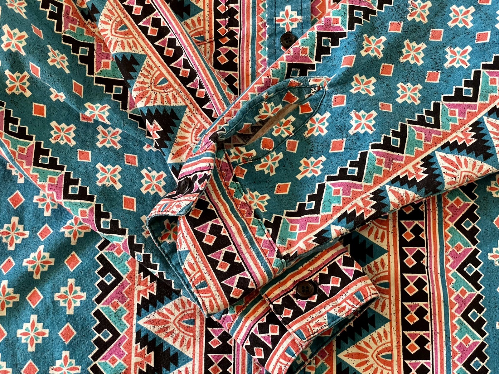 Western Shirt FRONTIER SERIES Womens M Southwestern Coral Turquoise Vintage