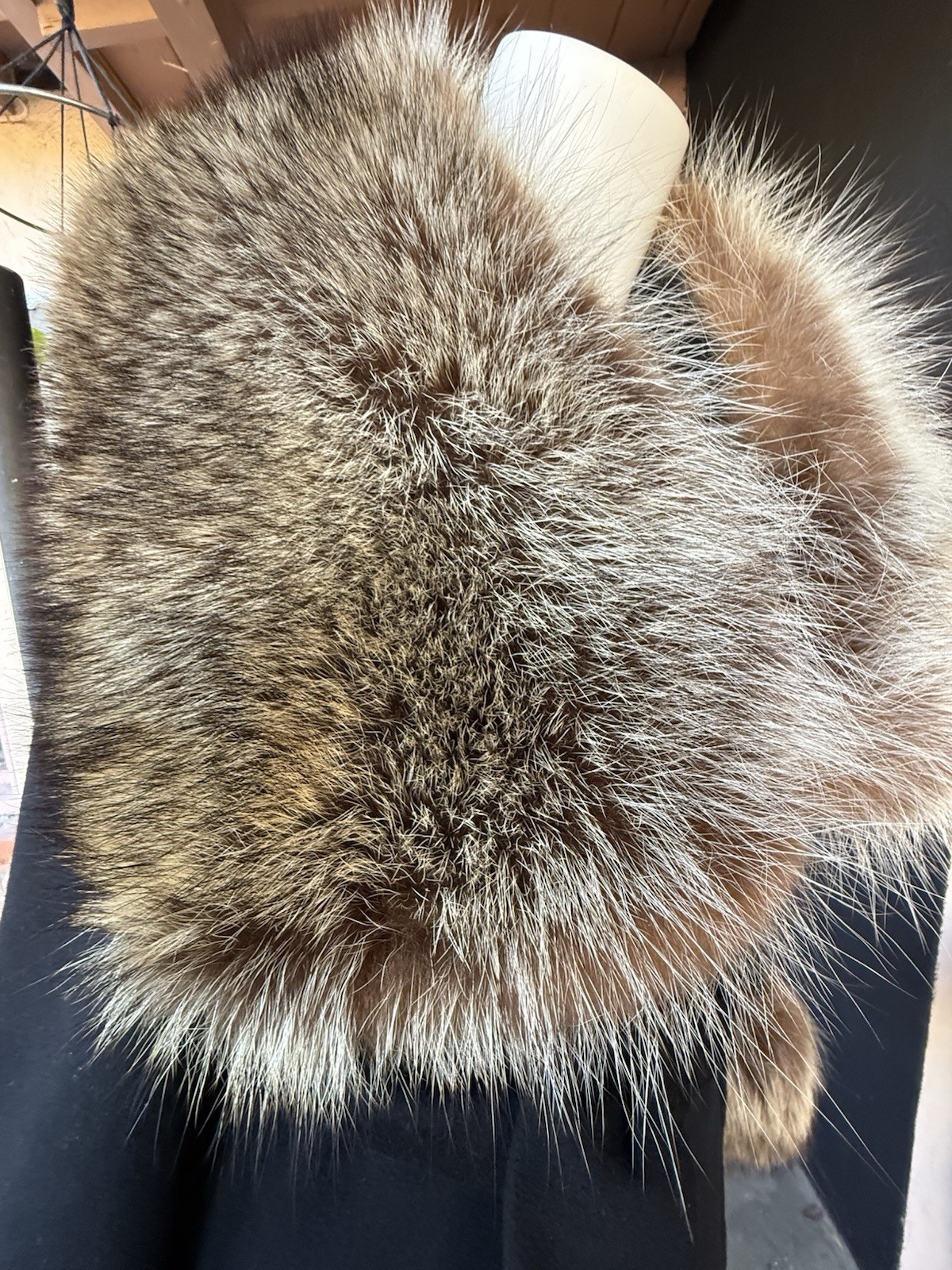 Absolutely Gorgeous Vintage black wool coat with Raccoon fur collar and wrists